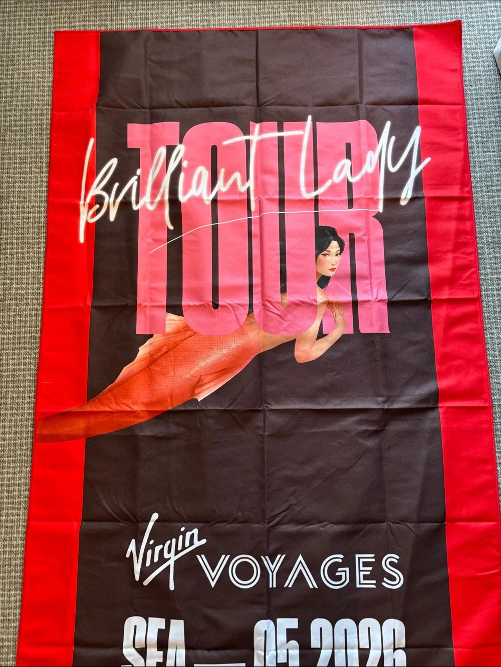 Virgin Voyages super absorbent 'Tour' Graphic Beach Towel in Red and Black